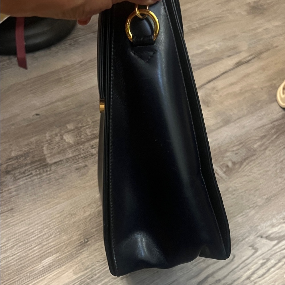 SOLD-SOLD Salvatore Ferragamo Elegant Navy blue Handbag with Gold Accents - Picture 6 of 10